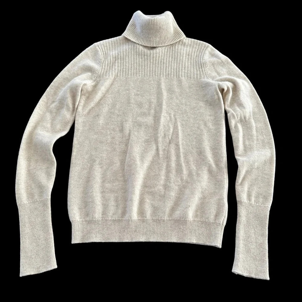 Pipes & Shaw Small 100% Cashmere Turtleneck Sweater oatmeal ribbed lightweight S